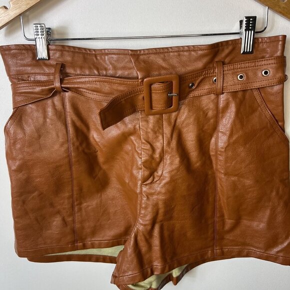 Altar’d state faux leather brown shorts with belt women’s‎ size large - Picture 3 of 8